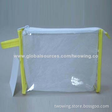 Transparent toiletry bag, clear PVC, PU materials, local zipper